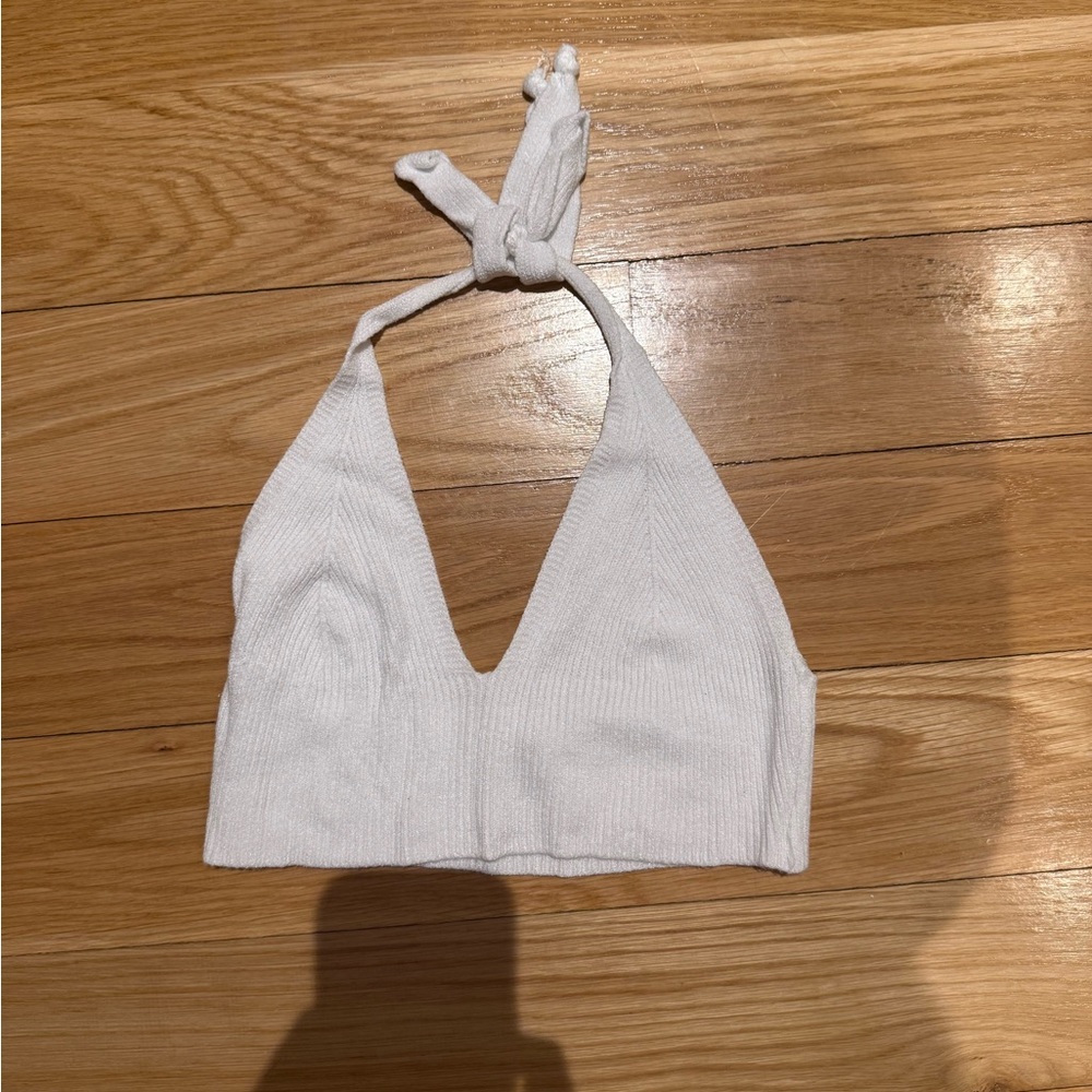 Women's White Halter Top Cropped
